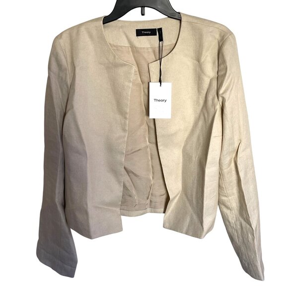 Theory Womens Cropped Jacket Size 12 Light Linen Luxe Beige NWT